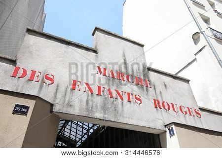 Paris France - May 23, 2019: Unidentified People Visit Marche Des Enfants Rouges Market Paris France