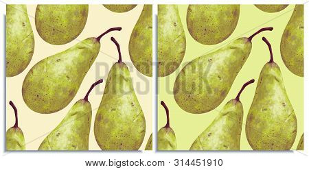Vector Set Of Seamless Patterns With Hand-drawn Harvest Juicy, Delicious Rich Soft Pears Conference,