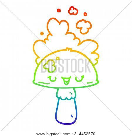 rainbow gradient line drawing of a cartoon mushroom with spoor cloud