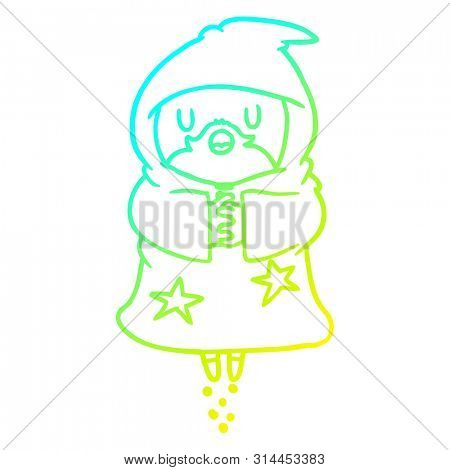cold gradient line drawing of a floating wizard