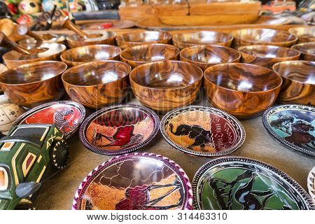 African Wooden Art Souvenir Sold On  Open Air Market In Maputo, Mozambique
