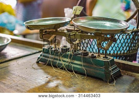 Classic Vintage Weight Scale For Measure The Medical Thai Heab In Original Medical Thai Herb Shop In