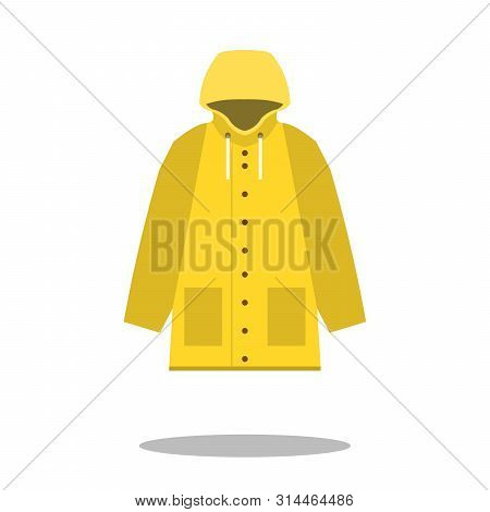 Raincoat Yellow Icon, Flat Design Of Rain Coat Clothing With Round Shadow, Illustration On White Bac