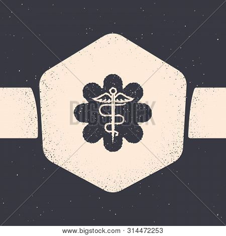 Grunge Emergency Star - Medical Symbol Caduceus Snake With Stick Icon Isolated On Grey Background. S