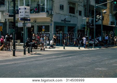 Tel Aviv Israel July 29, 2019 View Of Unknowns Israeli People Walking On Dizengoff Street At Tel Avi