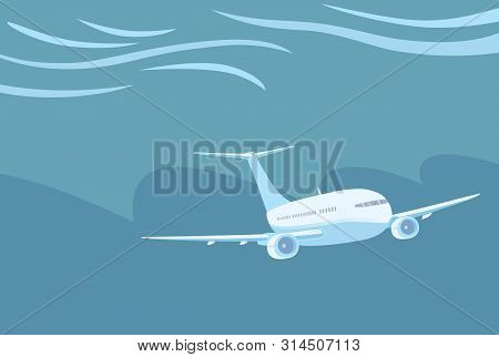 Airplane With Two Engines Flying In Severe Weather Conditions.