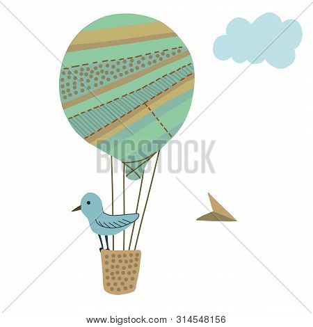Hotair Balloon Simple Illustration On White Background. Fantasy World Decorative Series.