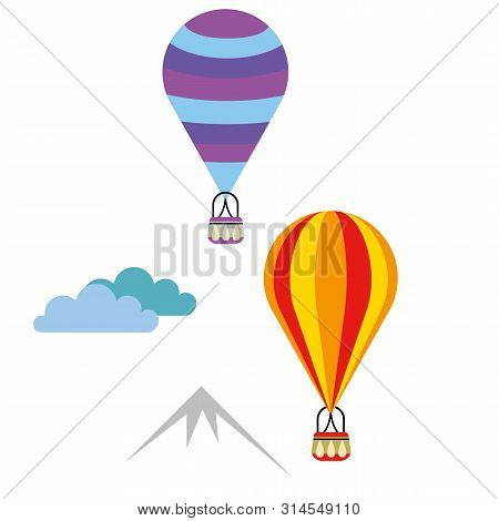 Hotair Balloons Simple Illustration On White Background. Fantasy World Decorative Series.