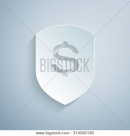 Paper Cut Shield And Dollar Icon Isolated On Grey Background. Security Shield Protection. Money Secu