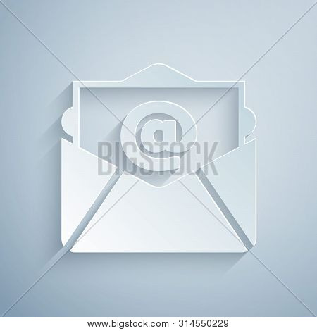 Paper Cut Mail And E-mail Icon Isolated On Grey Background. Envelope Symbol E-mail. Email Message Si
