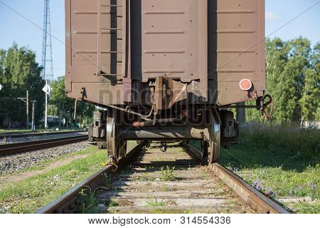 City Riga, Latvia Republic. A Freight Wagon Is Standing On A Rail Track. Juny 28. 2019 Travel Photo.