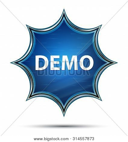 Demo Isolated On Magical Glassy Sunburst Blue Button