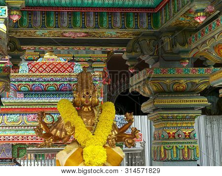 Bangkok, Thailand- June, 21, 2017: Hindu God With Marigold Garland At Sri Maha Mariamman Temple, Ban