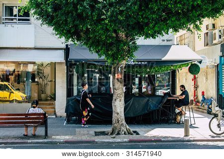 Tel Aviv Israel July 29, 2019 View Of Unknowns Israeli People Walking On Dizengoff Street At Tel Avi