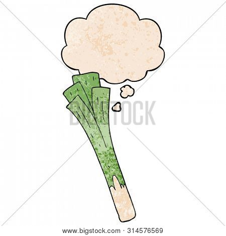cartoon leeks with thought bubble in grunge texture style