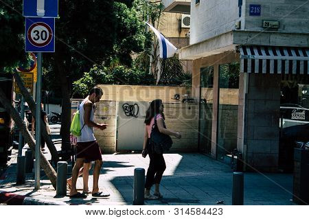 Tel Aviv Israel July 29, 2019 View Of Unknowns Israeli People Walking On Dizengoff Street At Tel Avi