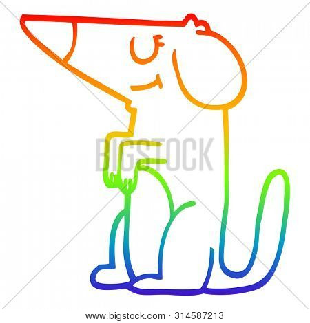 rainbow gradient line drawing of a cartoon well behaved dog