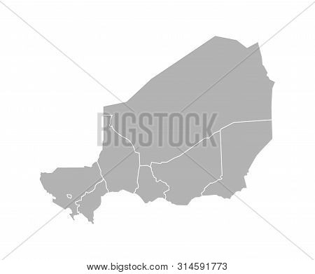 Vector Isolated Illustration Of Simplified Administrative Map Of Niger. Borders Of The Regions. Grey