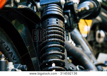 Tel Aviv Israel July 29, 2019 View Of A Harley Davidson Screamin Eagle 110 Parked In The Street In T