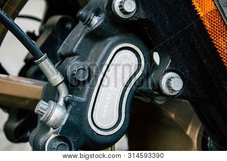 Tel Aviv Israel July 29, 2019 View Of A Harley Davidson Screamin Eagle 110 Parked In The Street In T