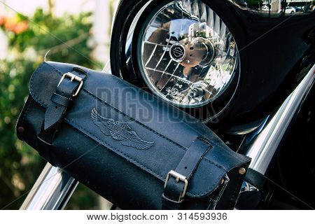 Tel Aviv Israel July 29, 2019 View Of A Harley Davidson Screamin Eagle 110 Parked In The Street In T