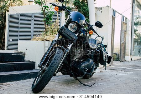 Tel Aviv Israel July 29, 2019 View Of A Harley Davidson Screamin Eagle 110 Parked In The Street In T