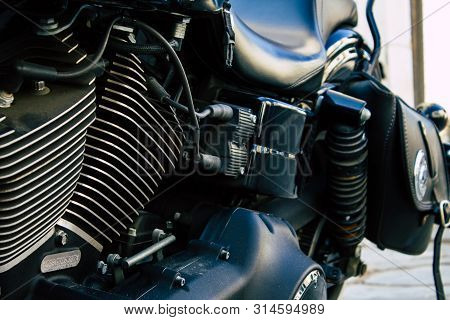 Tel Aviv Israel July 29, 2019 View Of A Harley Davidson Screamin Eagle 110 Parked In The Street In T