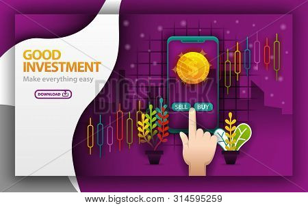 Purple Webpage. Good Investment Theme. Stock Sale Application, Determine Sell And Buy. Can Use For, 