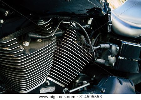 Tel Aviv Israel July 29, 2019 View Of A Harley Davidson Screamin Eagle 110 Parked In The Street In T