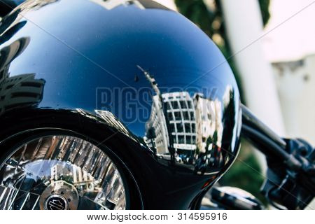 Tel Aviv Israel July 29, 2019 View Of A Harley Davidson Screamin Eagle 110 Parked In The Street In T