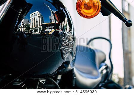 Tel Aviv Israel July 29, 2019 View Of A Harley Davidson Screamin Eagle 110 Parked In The Street In T