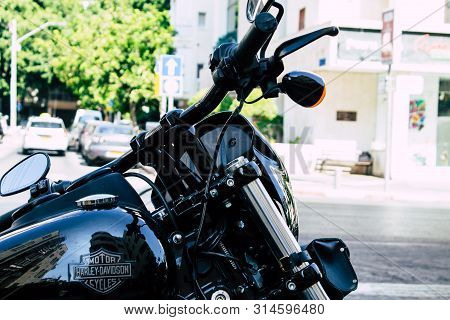 Tel Aviv Israel July 29, 2019 View Of A Harley Davidson Screamin Eagle 110 Parked In The Street In T