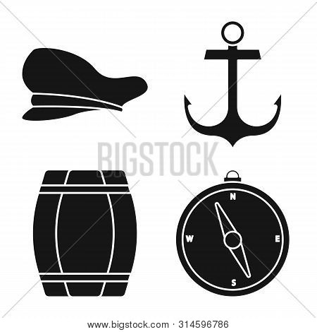 Isolated Object Of Attributes And Vintage Logo. Collection Of Attributes And Sea Vector Icon For Sto