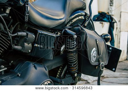 Tel Aviv Israel July 29, 2019 View Of A Harley Davidson Screamin Eagle 110 Parked In The Street In T
