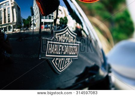 Tel Aviv Israel July 29, 2019 View Of A Harley Davidson Screamin Eagle 110 Parked In The Street In T