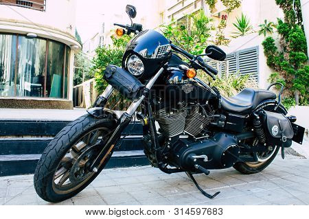 Tel Aviv Israel July 29, 2019 View Of A Harley Davidson Screamin Eagle 110 Parked In The Street In T