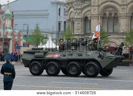 Moscow, Russia - May 9, 2019: Armored Personnel Carrier Btr-82a Of The Russian Armed Forces During T