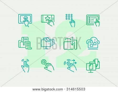 On-screen Gestures Line Icon Set. Double Tap, Swipe, Hand. Modern Technology Concept. Can Be Used Fo