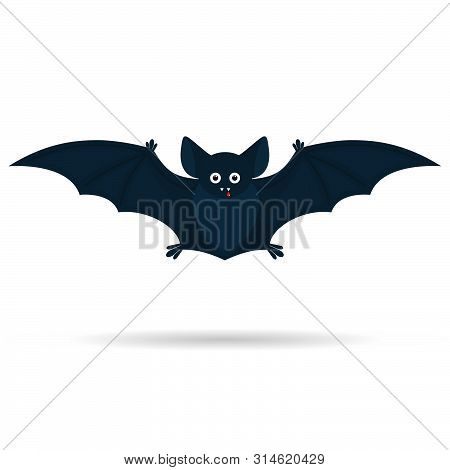 Been A Halloween Cute Bat With A Drop Of Blood Isolated On A White Background. Vector Illustration.
