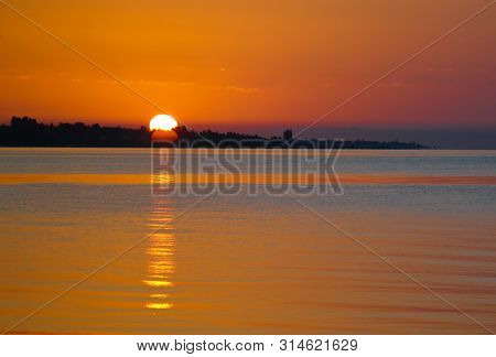 Sunrise Panoramic View To Issyk-kul Lake In Cholpon-ata, Kyrgyzstan