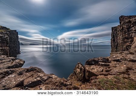 Sorvagsvatn Lake Rocks Over The Ocean Long Exposure, Faroe Islands