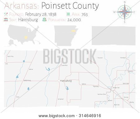 Large And Detailed Map Of Poinsett County In Arkansas, Usa.