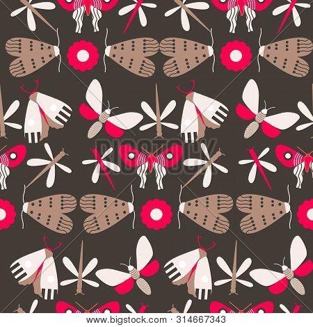 Brown And Pink Butterflies In A Seamless Pattern Design