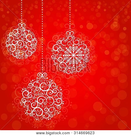 Christmas Card Red Vector Background Illustration Ball Ornaments