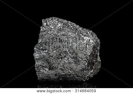 Raw And Unrefined Silicon Element In Front Of Black Background, Mining And Mineralogy