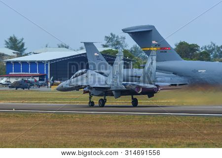 Langkawi, Malaysia - Mar 30, 2019. Royal Malaysian Air Force Sukhoi Su-30 Mkm Commencing Take-off Ru