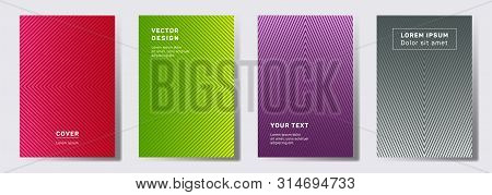 Trendy Covers Linear Design. Geometric Lines Patterns With Edges, Angles. Gradient Backgrounds For C
