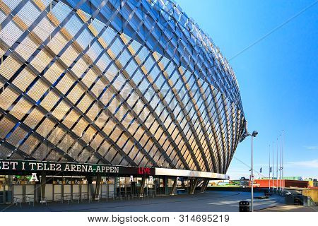 Stockholm, Sweden - May 5, 2018: Stockholm Globe City. Tele2 Arena Is Retractable Roof Multi-purpose