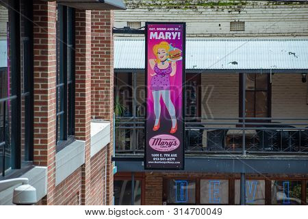 Tampa Bay, Florida. July 12, 2019  Colorful Marys Humberger Sign At 7th Ave In Ybor City.