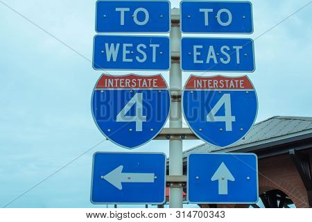 Tampa Bay, Florida. July 12, 2019 Interstate 4 West And East Signs.